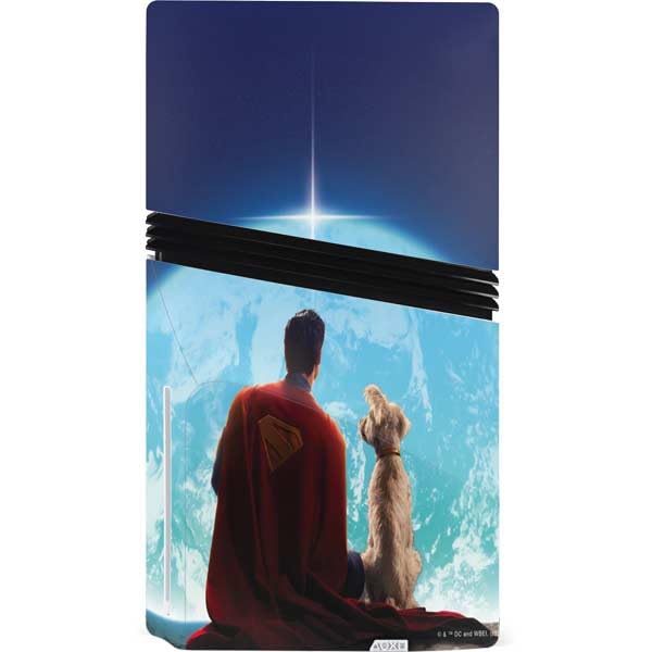 Skinit Decal Gaming Skin Compatible with PS5 Pro Disk Console - Officially Licensed Superman 2025 Superman & Krypto Watch The Earth Design