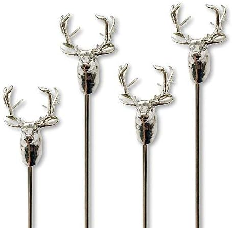 4 Pc Tall Buck Stag Deer Original Hip-Stirrer Metal Swizzle Cocktail Stirrer Set no box