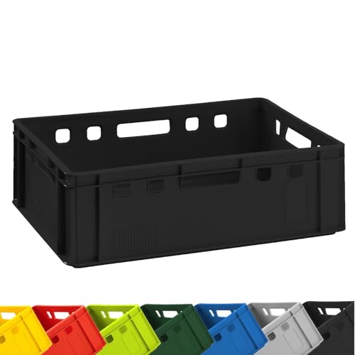 BURI 1x Fleischkiste E2 Fleischerkiste Schwarz 60x40x20cm Metzgerkiste Lagerkiste Stapelkiste | Eurobox Made in Germany lebensmittelecht, robust, stapelbar