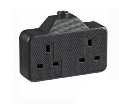 Image of 2 Gang 13A Plug Rubber Extension Double BLACK Trailing Socket without Lead Fitted-UK 1 Pack