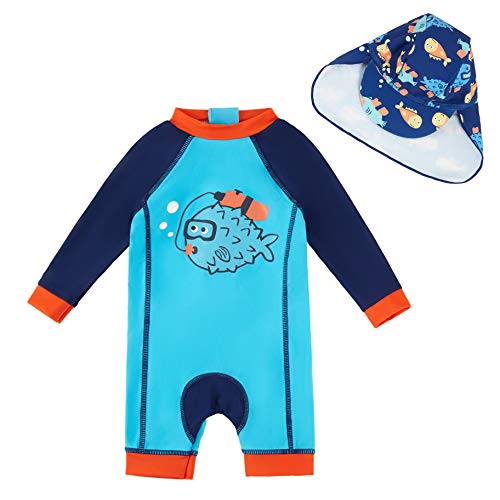 upandfast Baby Boy L/S Rashguard Baby Beach One-Piece Swimsuit(Blue,18-24 Months