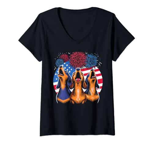 Mujer Patriotic Dachshunds 4th Of July Men Women Kid Dog Dachshund Camiseta Cuello V