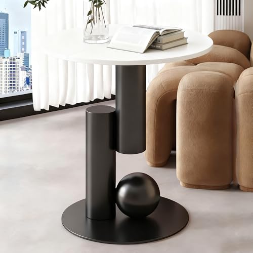 Image of Round End Table, Luxury Circle Modern Side Table, Marble Side Tables for Living Room, Creative Aesthetic Coffee Table Bedside Nightstand for Couch Bedroom Sofa Patio Balcony (White Black, H 21.7inch)