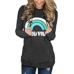 onlypuff-Hoodies-for-Women-Green-Rainbow-Good-Vibes-Shirts-Pocket-Sweatshirt-M