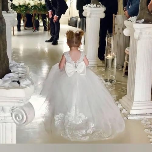 First Communion Dress for Girls - Tulle Princess Pageant Dress Kids Prom Ball Gowns with Bow-Knot and Tail2