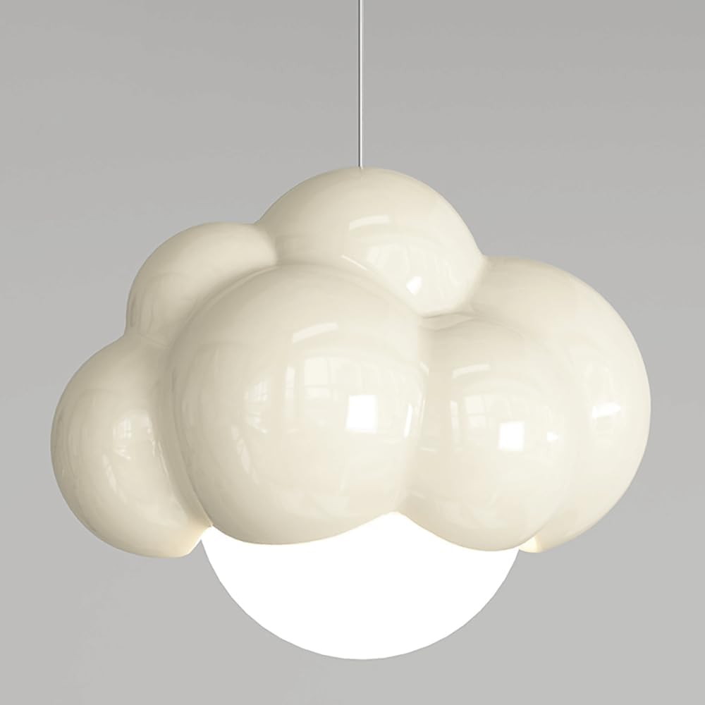 Suspension En Forme De Nuage Blanc, Lampe Suspendue En Métal De Style Crème Avec Abat-Jour Sphérique En Acrylique, Lustre Led Moderne - 5W - Mode 3 Couleurs, Éclairage Décoratif De Chevet