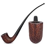 Pour filtre 9 mm Pipe à tabac rustique 26 cm en bois de bruyère – Pour filtre 9 mm – Pochette en velours incluse – Usage tabac uniquement