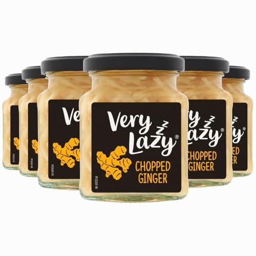 Very Lazy Chopped Ginger 200G Jar – Pack Of 6 – Premium Chopped Ginger In A Jar – Ready To Use Root Ginger For Home Cooking, Sauce, Pasta & Marinades