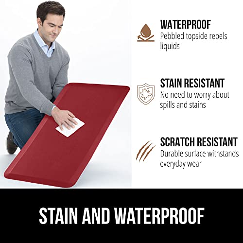 Gorilla Grip Anti Fatigue Cushioned Kitchen Floor Mats, Thick Ergonomic Standing Office Desk Mat, Waterproof Scratch Resistant Pebbled Topside, Supportive Comfort Padded Foam Rugs, 70X24, Red #TOP3