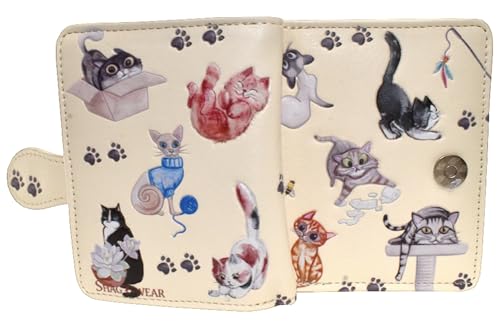Shag Wear Playful Cats Small Wallet for Women and Teen Girls Vegan Faux Leather Beige 4.5"3