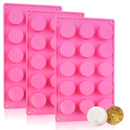 YGEOMER Silicone Soap Mold, 3pcs 15 Cavities Cylinder Mold for Handmade Soap Baking