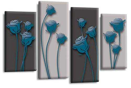 Le Reve Floral Wall Art Grey Teal Flower Canvas Split Picture Panels
