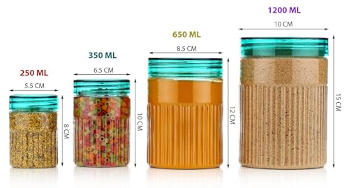 Image of Polypropylene Pet Food Storage Containers Set With Airtight Lids, Kitchen Organisation Jars For Pasta, Spices, Dry Goods, Stackable (12 Pcs SKY), Transparent