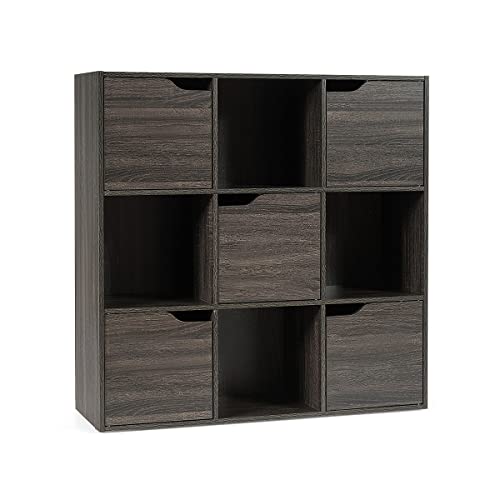 GIANTEX Bibliothèque Étagère à 9 Casiers, Étagère de Rangement avec 9 Compartiments & 5 Portes, Moderne Meuble de Rangement pour Salon, Etudier,Chambre,...