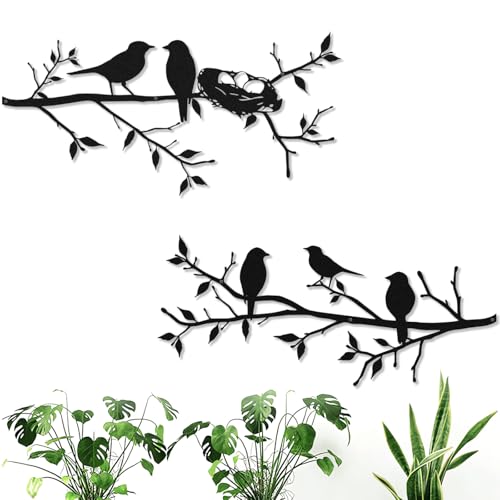 Luccyle Decoraciones de pared de pájaros de metal decoraciones de valla decoraciones rústicas para decoraciones de jardín de balcón de interior o exterior (2 piezas)