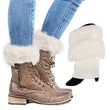 MIOIM Women Faux Fur Trim Knitted Winter Leg Warmers Ankle Boot Cuff Toppers