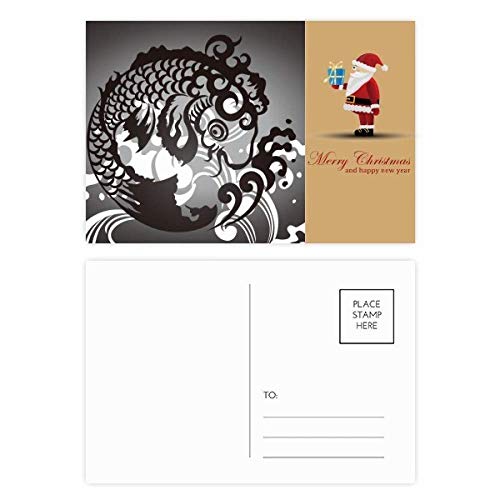 Lot de 20 cartes postales haut de gamme à dessin de ligne motif poisson et Père Noël
