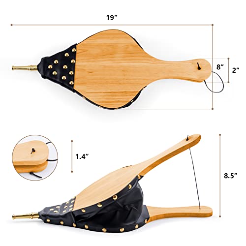 Foedo Fireplace Bellows, 19"X8" Bellows Indoor For Fire Pit Wood Stove Fireplace, Large Wood Air Blower Cast Nozzle , Bellows For Outdoor Camping ( Oak Wood, Large Size) #TOP1