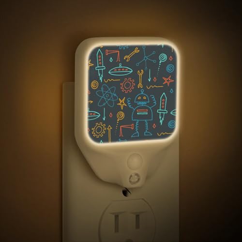 Image of Robot Plug-in Led Night Light with Auto Dusk to Dawn Sensor for Room Decor, Adjustable Brightness Warm White Lights for Hallway,Bedroom, s Room, Kitchen, Stairway