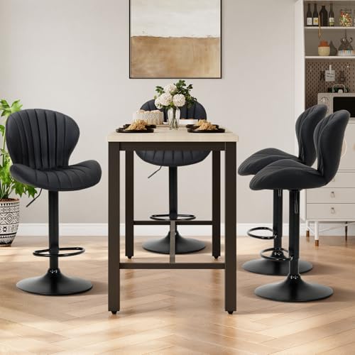 Image of COLAMY Bar Stools Set of 2, Adjustable Modern Swivel Bar Chairs, Faux Leather Upholstered Barstools Counter Height with High Backrest for Bar, Kitchen Island, Dining Room, Black