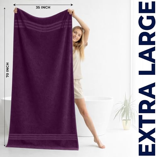 Image of DAN River 2 Pack Bath Sheets Extra Large 35x70, Large Bath Towels for Adults, XL Oversized Heavy Duty Towel Set, 600 GSM 100% Ring Spun Cotton, Soft Quick Dry, Purple Passion