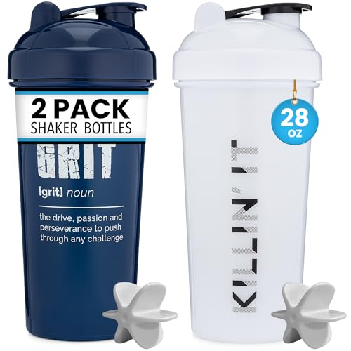 GOMOYO [2 Pack] 28oz Shaker Bottle with Motivational Quotes (White & Navy) | Protein Shaker Bottle with Mixer Agitators | Blender Shaker Bottle for Protein Mixes Pack is BPA Free and Dishwasher Safe