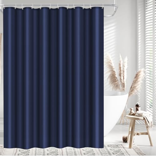 LUKDUNG 180x200 Badevorhang Polyester Textil, Duschvorhang Anti-schimmel für Badezimmer, Vorhang für Badewanne Dusche aus Stoff Wasserdicht Waschbar, Shower Curtain mit 12 Haken Marineblau