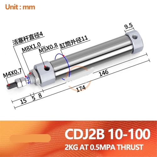 Vérin pneumatique miniature CDJ2B16 double effet course 100 mm
