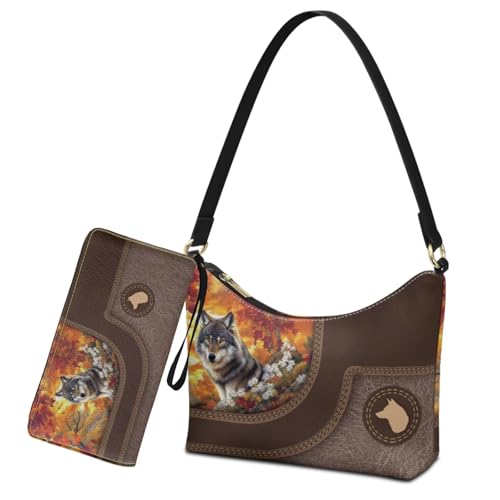 Lotusorchid Wallet Purse Shoulder Bag Set for Women, PU Leather Handbag Shoulder Bag and Wallet