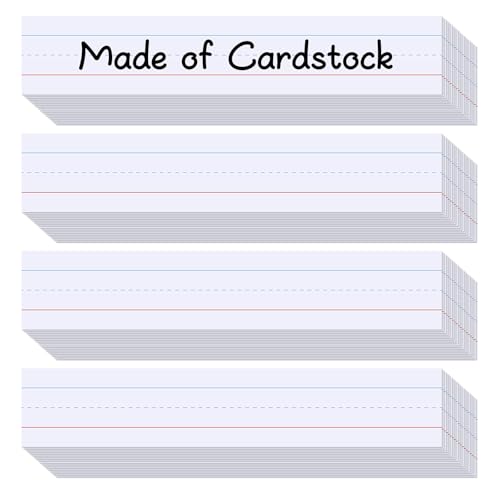 120Pcs Sentence Strips for Teacher Supplies, 3” x 24” Ruled Word Learning Strips for Writing Words (White)