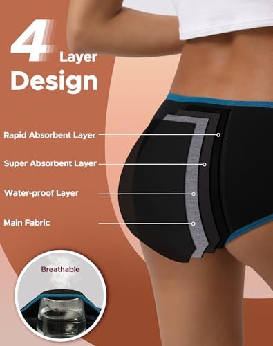 INNERSY Women's Cotton Period Underwear Heavy Flow Leakproof Panties Menstrual Hipster 3-Pack(Contrasted Black,Large) - 2