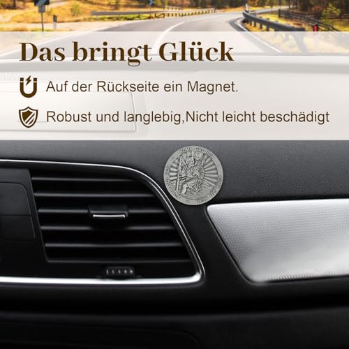 DXLing Heiligen Christophorus Auto Plaketten Ø 45mm GUT HEIM KOMM mit Magnet und 4 Doppelseitig Nanoklebeaufkleber Gesegnet Schutzpatron der Reisenden Christopherus Auto Magnet Modern