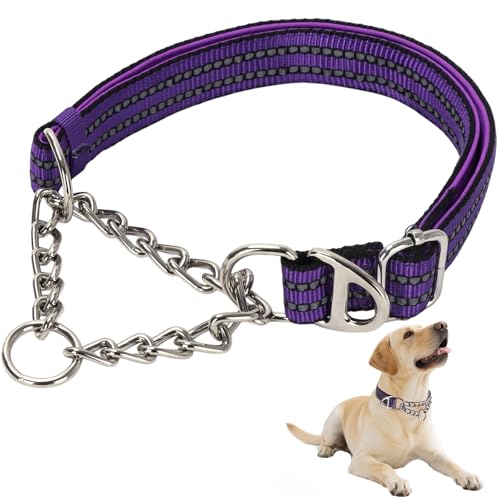 Reflective Martingale Collar for Dogs - Heavy Duty No Pull Dog Collar with Padded,Adjustable Dual D-Rings Design Choke Chain Collars for XXL Dogs Training Collar（Purple XXL Z （23"-30"）XXL