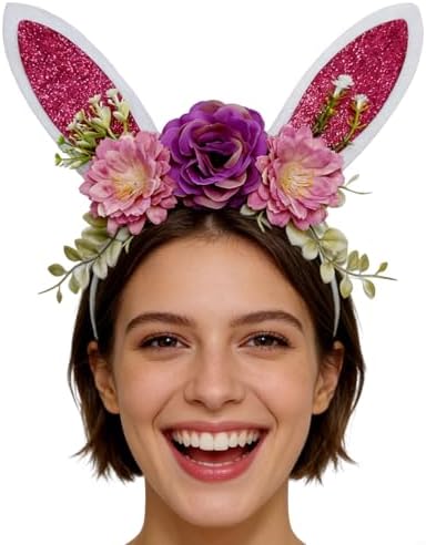 DPKOW Lot De 3 Bandeaux Oreilles De Lapin + 2 Barrette Lapin – Accessoires Déguisement Pâques Pour Enfants Et Adultes – Taille Unique – Cadeaux Fête