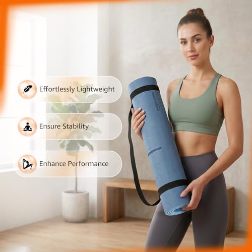 Image of Amazon Basics TPE Yoga & Exercise Mat with Carrying Strap | 8 mm Thick | Non-Slip Grippy Surface | Eco-Friendly Rubber-Like Material | Floor Protection | Ideal for Yoga, Pilates, Stretching & Meditation | 180 x 60 cm | Dark Blue & Light Blue