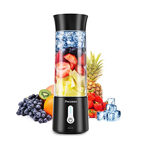 Pecosso Portable Blender,17 Oz Personal Size Blender,Type-C 4000mAh Rechargeable Blender with 500ml Bottle,IPX7 Waterproof Blender for Shakes and Smoothies (Black)