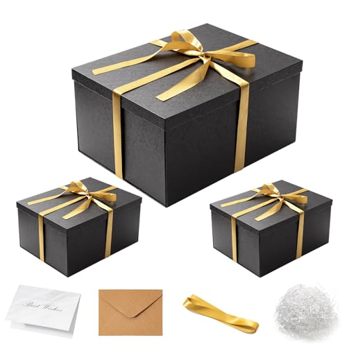 Mefleet 3 Pack Large Gift Box with Lid for Presents 16x12x8 Inches Black