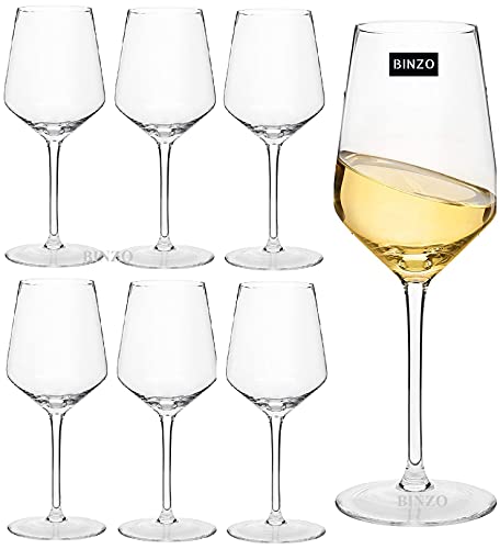 BINZO Glass White Wine Glasses 240 ml, Set of 6, Lead-Free, Dishwasher Safe