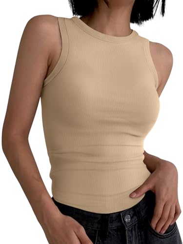 Image of ANRABESS Womens Sleeveless High Neck Tank Tops Fashion Summer Casual Basic Slim Fit Ribbed Racerback Top Shirt Clothes