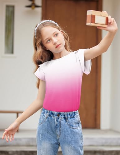 Image of Girls T Shirts Ruffle Short Sleeve Round Neck Loose Blouse Summer Solid Color Casual Girl Tee Tops for 3-12 Years
