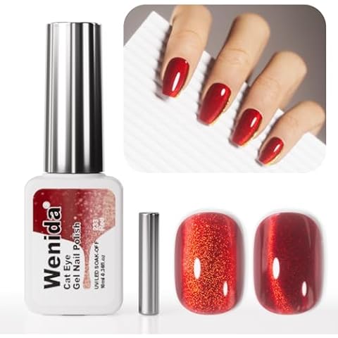 Wenida Cat Eye Gel Nail Polish, Includes Professional Nail Art Magnet Stick, Holographic Effect, Fast Cure, Long-Lasting, UV/LED Cure Cover
