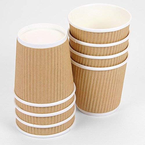 We Can Source It Ltd - 50 x 12oz Ripple Brown Kraft Paper Cups - Strong 3-PLY Disposable Insulated Coffee Cups - Leak-Proof Recyclable Drinking Cups for Hot Drinks, Tea, Coffee and Beverages