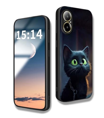 WBWONE para Realme C67 4G Funda, Iindo Patrón de Gato Resistente a Arañazos Case, Borde de Silicona TPU Resistente a los Golpes Carcasa - Gatto Nero