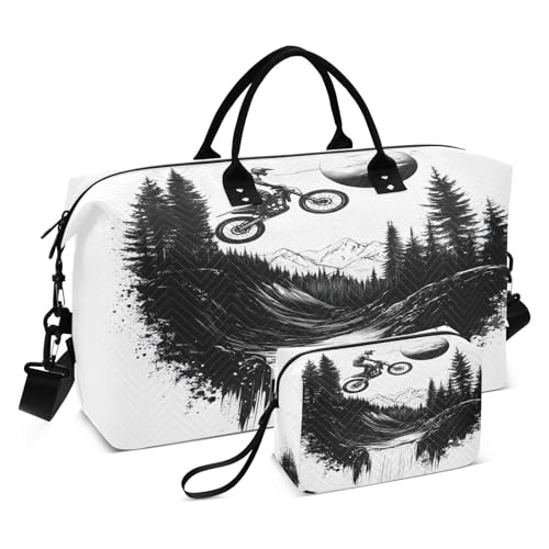 Motorcycle Rider Travel Duffel Bag Large Capacity Weekender Bag with Toiletry Bag Detachable Shoulder Strap Travel Tote Bag for Women