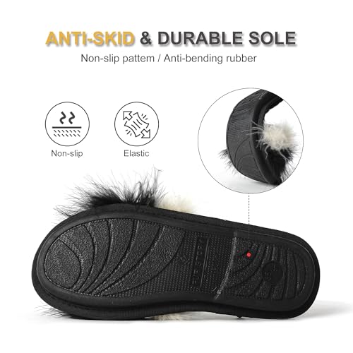 Image of Fur Story Women's Furry Slippers Open Toe Fuzzy Slippers Memory Foam Fluffy House Sandal
