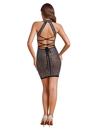 Kigcos Rhinestone Dress Club For Women With Back Out Cross Evening Dress Rhinestone Bodycon Party Club Night Dress Black #TOP2