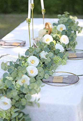 Artificial Eucalyptus Garland with Champagne Roses Greenery Garland Eucalyptus Leaves Party Wedding Backdrop Wall Decor