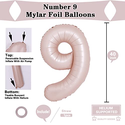 Giant 40 Inch Retro Apricot Number 9 Balloon For 9Th Birthday Decorations For Kids Girls Boys 9 Balloon Number For 9 Years Old Birthday Decors Beige Number 9 For Anniversary Wedding Nude Balloon #TOP1