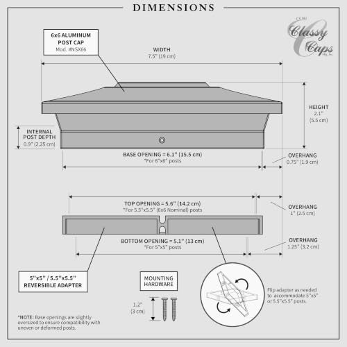 Image of Classy Caps 6x6 Aluminum Post Cap - fits 5 inchx5 inch, 5.5 inchx5.5 inch & 6 inchx6 inch Deck & Fence Posts - Cast Aluminum - Heavy Duty (Brown)