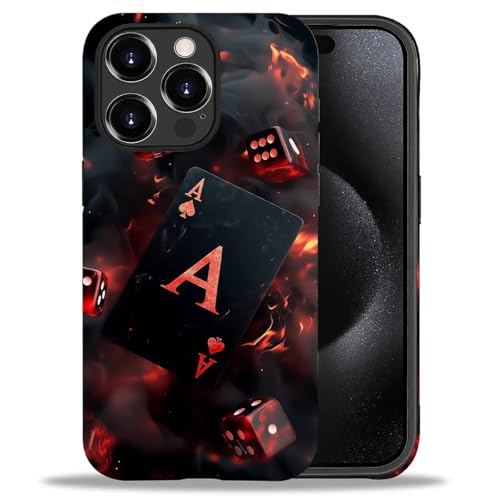 yicomon Compatible with iPhone 15 Pro Max Case, Dice Spade Ace Pattern Print Matte Phone Case Durable Fashion Funny Liquid Silicone Case Soft Anti-Scratch Shockproof Protective Cover